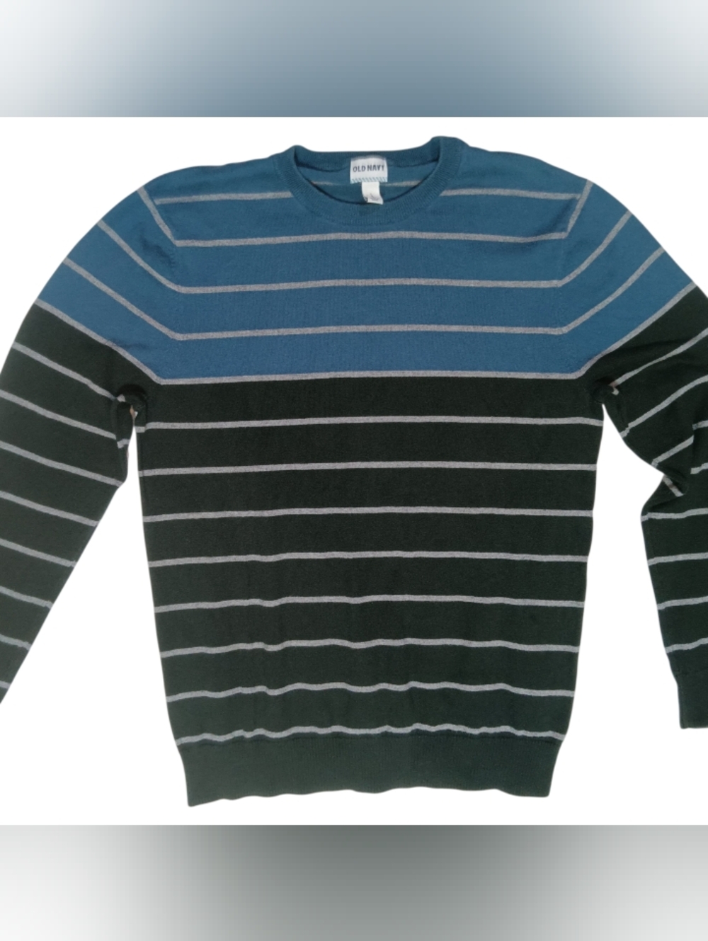 Old Navy Striped Crewneck Sweater Men's L Blue Dark Green Gray - Picture 2 of 6